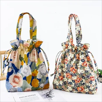 Новая сумочка для девочек с принтом на шнурке для букета карман японская тканевая сумка для хранения сумка для хранения Сумка для аксессуаров Hanfu