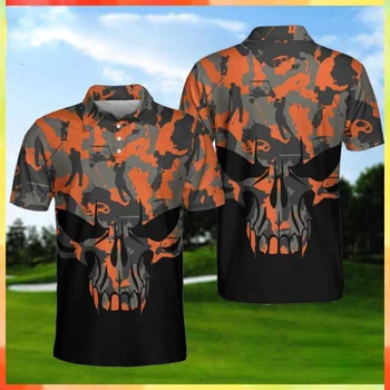 Camisas de Hombre оранжевый камуфляж Череп Гольф 3D Рубашка-поло Премиум Поло Лучшие подарки