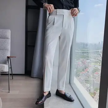 Брюки прямого кроя Винтажные мужские брюки с высокой талией Приталенные деловые брюки с мягкой дышащей тканью Classic