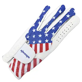 Golfer Gift Мужская перчатка для гольфа с регулируемой застежкой с рисунком американского флага Прочная одежда из синтетической кожи для левой руки