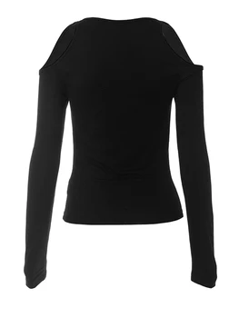 Женщины с холодными плечами Топы с длинным рукавом Облегающий крой с квадратным вырезом Обтягивающая рубашка Однотонная базовая футболка Осень Повседневный укороченный топ