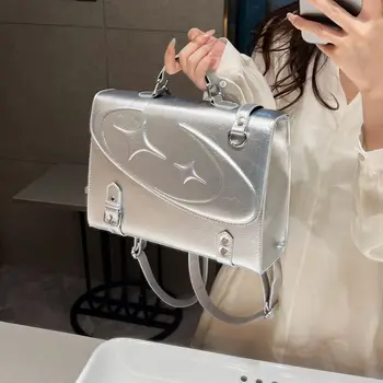 2023 Новый роскошный женский серебристый рюкзак из искусственной кожи Jk Leisure College Студенческая сумка Многофункциональный рюкзак Мода Универсальный