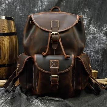 Рюкзак из натуральной кожи, мужская сумка в стиле ретро, рюкзак из холста в стиле ретро, модная женская сумка, дорожная сумка, школьная сумка 18 дюймов