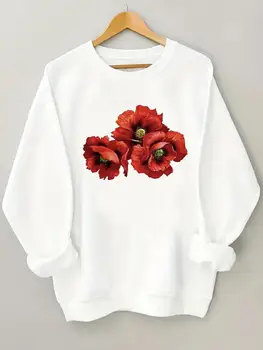 Прекрасный цветочный тренд Милые пуловеры с принтом 90-х годов Мода с длинным рукавом O-образным вырезом Одежда Женские графические женские флисовые толстовки