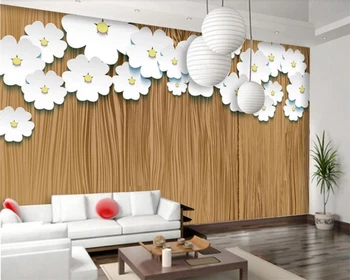 Beibehang Пользовательские обои текстура дерева оригами искусство белые цветы телевизор диван фон гостиная спальня фон 3d обои