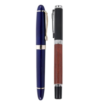 JINHAO X450 18 KGP 0,7 мм Перьевая ручка с широким наконечником Синий и Jinhao 8802 Древесный Средненаконечник Перьевая Ручка - Красный+Черный