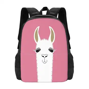 Портрет ламы #5 Школьная сумка Рюкзак большой емкости Ноутбук Портрет домашних животных Ламы Альпаки Млекопитающие Животные Коричневый Белый Черный Розовый
