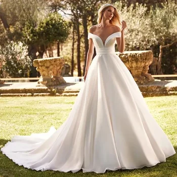 MODERNXUAN Свадебное платье с открытыми плечами Элегантный V-образный вырез А-силуэта vestidos de novia Пуговицы придворного шлейфа на заказ для женщин 2023