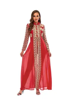 2 шт. Набор Мусульманское длинное платье Женская одежда Бубай Саудовская Турецкая Африканская Абая Для Исламского Халата Летний Воротник Шифоновая Одежда