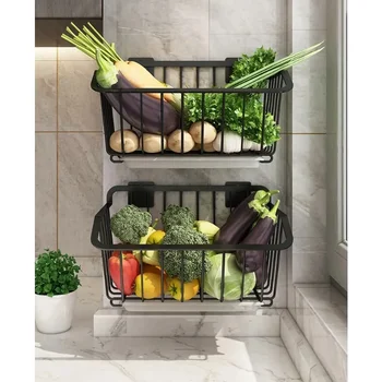  Настенный стеллаж для хранения овощей Железные корзины для хранения без перфорации для фруктов и овощей Корзина для хранения Kitchen Oganizer