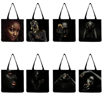 Африканское искусство Черная мода Женская сумка через плечо Складная женская сумка для покупок большой емкости Настраиваемая сумка для путешествий на открытом воздухе