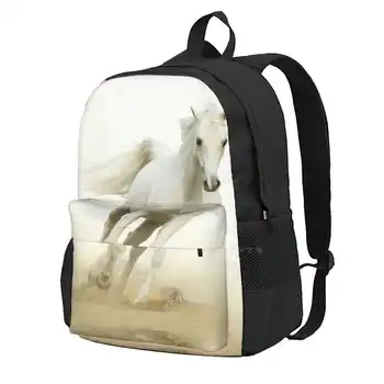 Белый скачущий жеребец в пустыне Школьный рюкзак большой емкости Сумки для ноутбука Занавески для лошадей