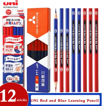 12 шт./коробка Uni Pencil 772 Двухцветная шестиугольная ручка с двойной головкой Красный синий карандаш для рисования Стираемый водонепроницаемый школьные принадлежности
