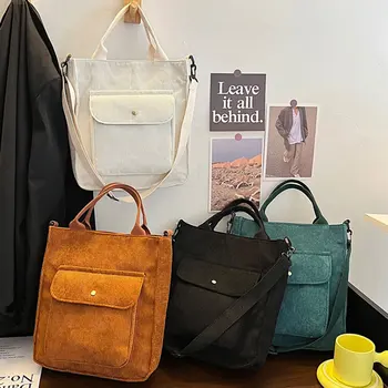Новая осенне-зимняя сумка для девочек-студенток Женская холщовая сумка через плечо Вельветовая сумка для женщин Сумка для покупателей Дизайнерская сумка