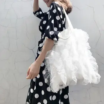 2023 Корейское лето Белая кружевная сетчатая холщовая женская сумка через плечо Fresh Fairy большой емкости Сумка для покупок для отдыха