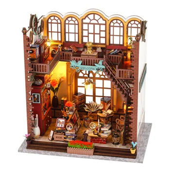 DIY Волшебный книжный дом Casa Деревянные миниатюрные строительные наборы Кукольные домики с мебелью Светлый кукольный домик Игрушка для девочек Подарки на день рождения