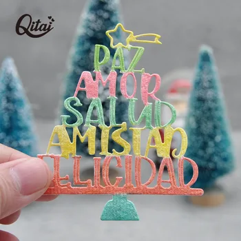Рождественское дерево желаний Испанское слово QITAI 1 шт. Paz Amor Salud Felicidad Трафарет для резки металла для высекального станка для скрапбукинга MD396