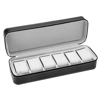 6 слотов Коробка для часов Портативный дорожный чехол на молнии Коллекционное хранение Коробка для хранения ювелирных изделий (черный)