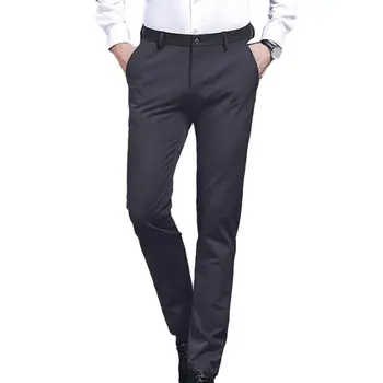 Мужские костюмные брюки Прямые тонкие карманы с высокой талией против морщин Эластичные формальные брюки 한국 가을옷