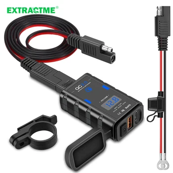 Extractme Мотоцикл USB Зарядное устройство Водонепроницаемый QC3.0 USB + Type C 6.4A Зарядное устройство со шнуром Вольтметр Moto Адаптер розетки