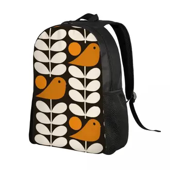  Custom Multistem Birds Black White Orange Backpack Мужчины Женщины Базовая книжная сумка для школьного колледжа Orla Kiely Scandi Сумки
