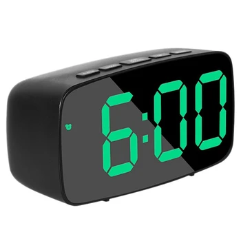  Умный цифровой будильник Прикроватная тумбочка, зеленый светодиодный настольный USB-будильник для путешествий с 12/24-часовой датой и температурой для спальни, черный