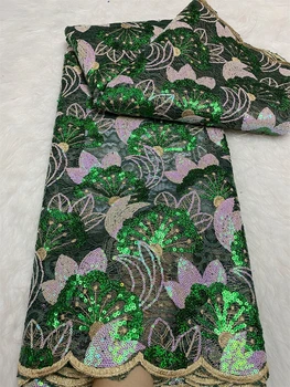 2024 Африканская нигерийская высококачественная тюлевая кружевная ткань с пайетками вышивка шитье гипюровая сетка ткань выпускные платья 5 ярдов JH0008