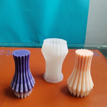  Ваза в форме вазы DIY Ароматерапевтическая форма для свечей Вертикальный узор Цилиндр Гипсовая форма ручной работы Декоративная форма 8311 Смоляная форма