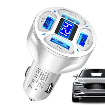  Быстрое автомобильное зарядное устройство для телефона 4 в 1 Автомобильное зарядное устройство со светодиодным цифровым дисплеем 4 USB-порта 3,1 А Автомобильное зарядное устройство для прикуривателя для грузовика Внедорожник RV Планшет